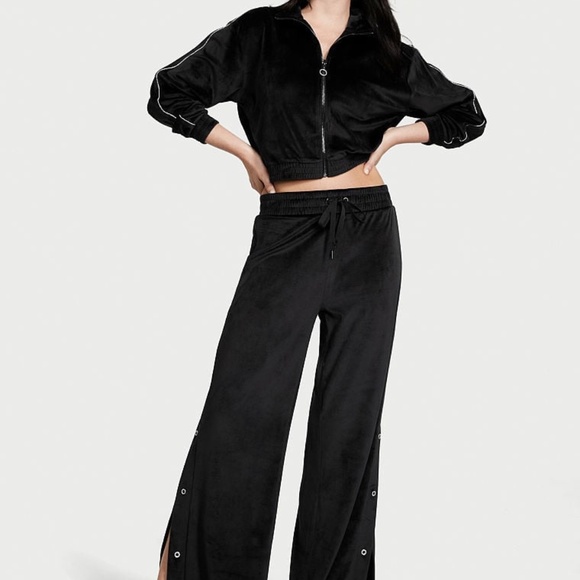 VICTORIAS SECRET WOMENS VELOUR DIAMANTE WIDE LEG SNAP LOUNGE PANTS SZ L/M BLK - Picture 5 of 6